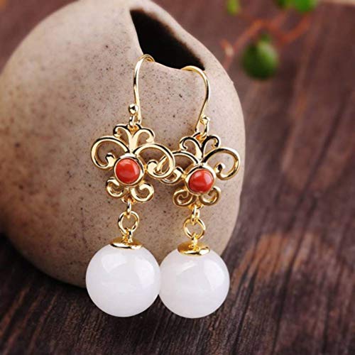 Eardrop Ohrring Ohrstecker für Damen Ohrringe S925 Sterling Silber Schmuck Mode Südrot Achat Granat Nephrit Ohrringegranat, GeRRiT, Weiß, 925 Silber von GeRRiT