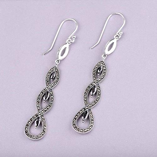 Eardrop Ohrring Ohrstecker für Frauen Thai Silber Kleidung Passt zu Allen Ohrringen S925 Silber Schmuck Lange Mädchen Granat Rote Ohrringeroter Zirkon, GeRRiT, Schwarzer Zirkon, 925 Silber von GeRRiT