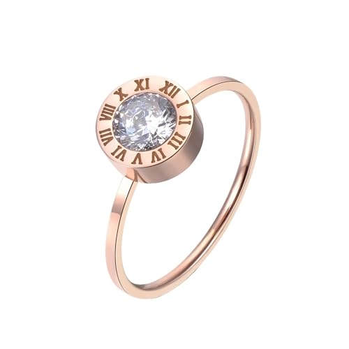 Einfacher runder römischer Ziffernring for Damen, AAA-Zirkonia-Edelsteinring (Color : Rose Gold_6) von GeRRiT