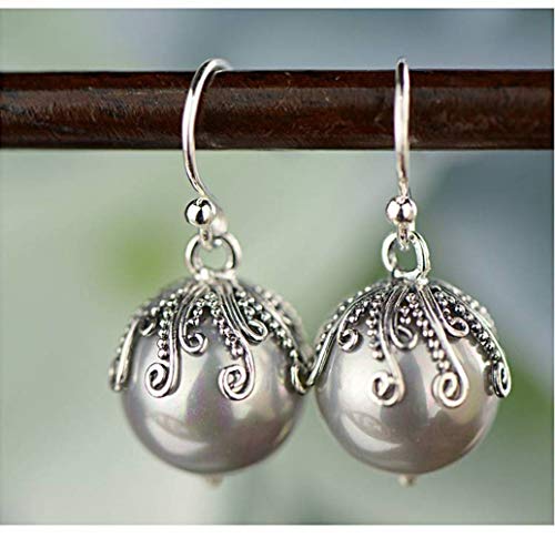 Fashion Kreative Thailändische Silber Muschel Perlen Ohrringe Antike Persönlichkeit Weiblich S925 Silber Schmuck Geschnitzt Eingelegtweiß, GeRRiT, Grau von GeRRiT