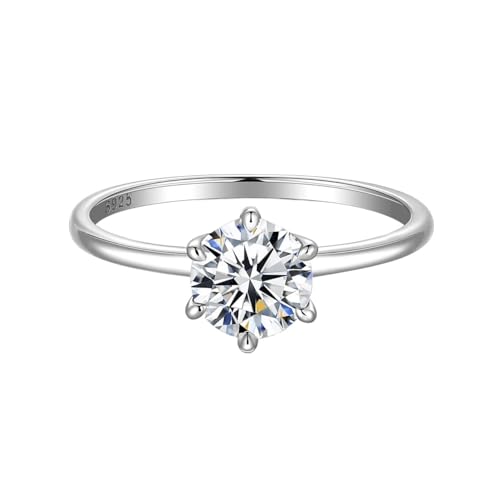 GeRRiT 0,5/1 Karat D Farbe Moissanit Damenring Moissanit Diamantring S925 Silber Verlobungsring Ehering (Color : 1ct_GRA 925 SILVER_6) von GeRRiT