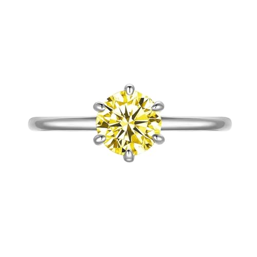 GeRRiT 0,5/1 Karat D Farbe Moissanit Damenring Moissanit Diamantring S925 Silber Verlobungsring Ehering (Color : 1ct Yellow_GRA 925 SILVER_10) von GeRRiT