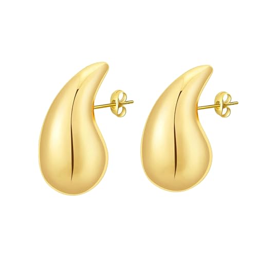 GeRRiT 8K Ohrringe Dupes, Chunky Earrings für Damen,Dicke Creolen für Frauen, leichte Waterdrop Hollow Open Hoops,Dicke Creolen Gold für Damen Mädchen 32mm von GeRRiT