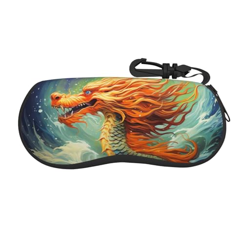 GeRRiT Brillenetui mit Wasserfall-Motiv, weiches Brillenetui mit Reißverschluss, tragbares Reise-Brillenetui mit Haken, Ölgemälde mit chinesischem Drachen, One size von GeRRiT