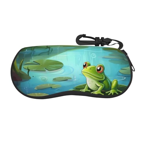GeRRiT Brillenetui mit tropischem Blumenmotiv, mit Reißverschluss, weiches Sonnenbrillenetui, tragbares Reise-Brillenetui mit Haken, Frosch im Teich, One size von GeRRiT