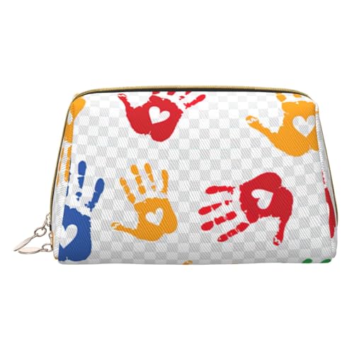 GeRRiT Bunte Handformen, Regenbogen-Druck, Leder, Reise-Kosmetik-Organizer, Reißverschlusstasche, multifunktionale Aufbewahrungs-Kosmetiktasche, Bunte Handformen, Regenbogenfarben, Einheitsgröße von GeRRiT