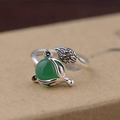 GeRRiT Chinesischer Ring Schmuck S925 Sterling Silber Ring Vintage Thai Silber Chalcedon Ring mit Weiblichem Achat und Zirkon Einstellbare Split Fox Ringchrysopras, Chrysoprase von GeRRiT