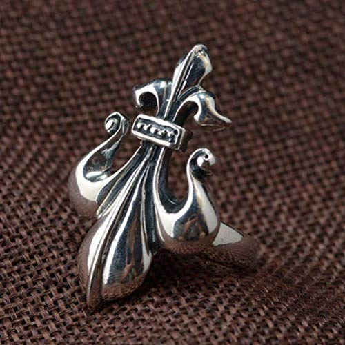 GeRRiT Chinesischer Stil Ring Schmuck S925 Sterling Silber Ring Vintage Handwerk Paar Kreuz Blume Silber Ring Thai Silber Ring, Ring, 18.5 von GeRRiT