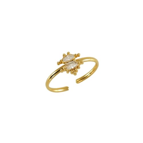 GeRRiT Damen-Edelstahlring, Gold eingelegter Zirkonia, offener Ring, Titanstahl-Ring-Armband (Color : Christmas Tree_Adjustable) von GeRRiT