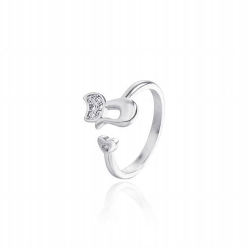 GeRRiT Diamant Süße Süße Katze S925 Sterling Silber Ring Schwanz Ring Live Mund Süße Katze Zeigefinger Ring Weiblichen Geschenk, Gold, Öffnung einstellbar von GeRRiT