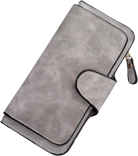 GeRRiT Dreifach-Geldbörsen aus PU-Leder für Damen, Damen-Geldbörsen mit Mehreren Kartenfächern, Lange Damen-Retro-PU-Geldbörse, Kartenhalter mit großem Fassungsvermögen, Reißverschluss von GeRRiT