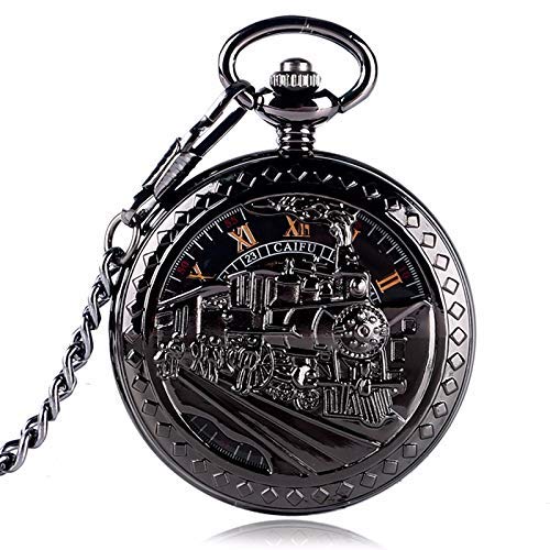 GeRRiT Exquisite Männer Frauen Schwarz Laufende Lokomotive Taschenuhr Mechanische Skeleton Hand Wind Uhr Antike PendantAnalog Uhr von GeRRiT