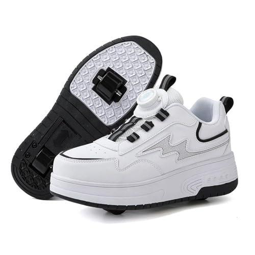 GeRRiT Kinder Schuhe mit Rollen, Skateboardschuhe mit Rollen, Light Rollschuhe Wheels, Sportschuhe Skateboard Outdoor Gymnastik Turnschuhe, für Kinder Mädchen Junge Erwachsene,White-36EU von GeRRiT