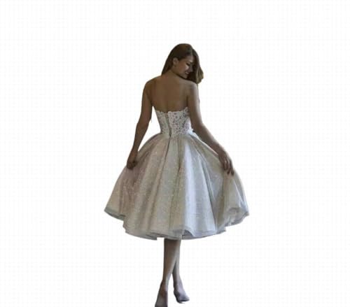 GeRRiT Kurzes Rückenfreies Brautkleid mit Schmalen Falten und Ärmelloses Abendkleid, Weiß, 52 von GeRRiT