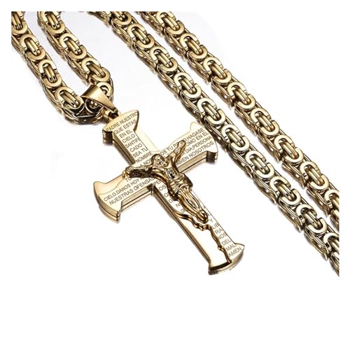 GeRRiT Lange Halskette mit Kreuzanhänger, Gold, Silber, Schwarz, Edelstahlkette (Color : 32inch or 81cm_Gold Tone) von GeRRiT