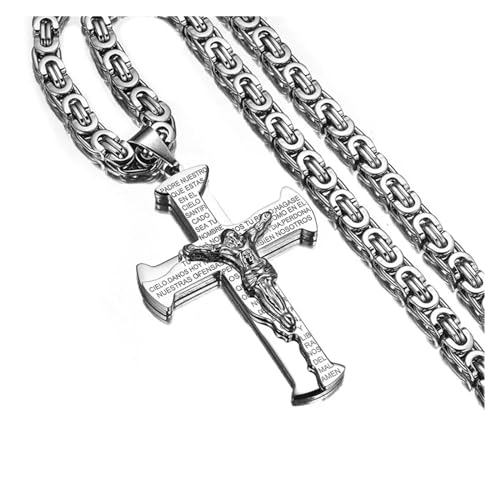 GeRRiT Lange Halskette mit Kreuzanhänger, Gold, Silber, Schwarz, Edelstahlkette (Color : 38inch or 96cm_Silver) von GeRRiT