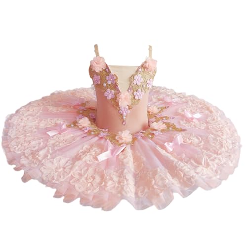 GeRRiT Mädchen professionelles Ballettkleid, neues Ballett Tanz Kostüme Schwanensee Ballerina Pfannkuchen Tanz Kostüm Tanzkleid,Rosa,110 von GeRRiT