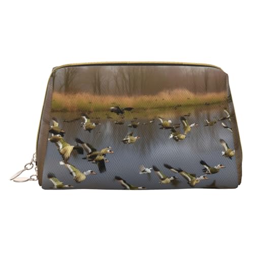 GeRRiT Reise-Kosmetik-Organizer, Motiv: Jagd, fliegende Wildenten, Leder, Reißverschluss, multifunktionale Aufbewahrungs-Kosmetiktasche, Jagd fliegende Wildenten, Einheitsgröße von GeRRiT