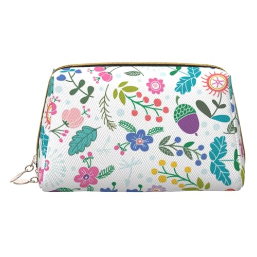 GeRRiT Reise-Kosmetik-Organizer, Reißverschluss, multifunktionale Aufbewahrungs-Kosmetiktasche aus Leder mit buntem Blumendruck, Farbige Kritzelblumen, Einheitsgröße von GeRRiT