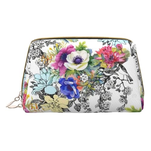 GeRRiT Reise-Kosmetik-Organizer, Reißverschluss, multifunktionale Aufbewahrungs-Kosmetiktasche mit Blumen, Vögel, Blätter, Zweige, Blumen, Vögel, Blätter, Zweige, Einheitsgröße von GeRRiT