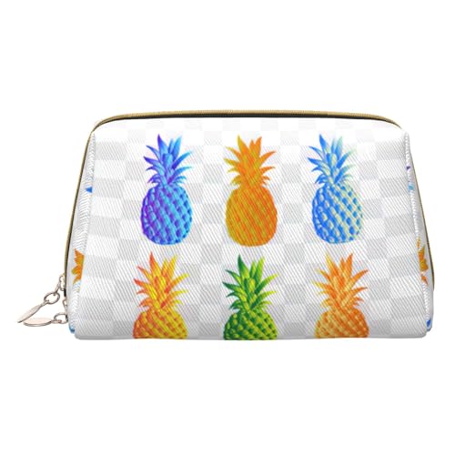 GeRRiT Reise-Kosmetik-Organizer aus Leder mit buntem Ananas-Druck, Reißverschluss-Tasche, multifunktionale Aufbewahrungs-Kosmetiktasche, bunte Ananas, Einheitsgröße, Bunte Ananas, Einheitsgröße von GeRRiT