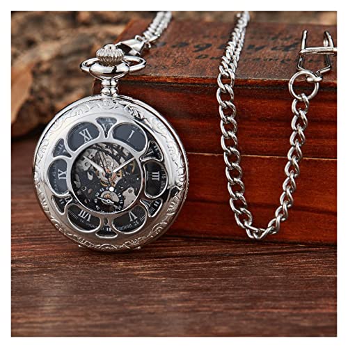 GeRRiT Retro Blume Hohl Skelett Automatische Mechanische Taschenuhr Herren Kette Stahl Exquisite Skulptur Frauen Römische Ziffern von GeRRiT