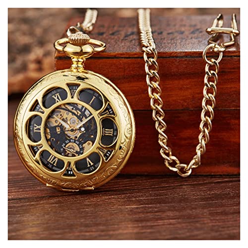 GeRRiT Retro Blume Hohl Skelett Automatische Mechanische Taschenuhr Herren Kette Stahl Exquisite Skulptur Frauen Römische Ziffern von GeRRiT