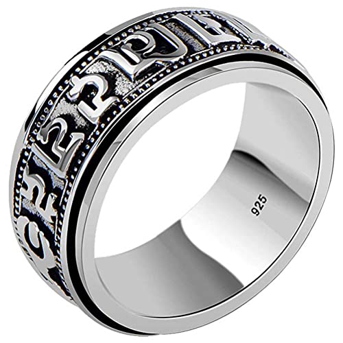 GeRRiT Retro Ring S925 Sterling Silber Ring Glücksring Buddhistische Schriften Glücksring Männlicher Ringschwarz, Schwarz, 54mm von GeRRiT