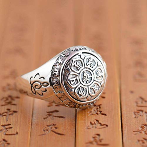 GeRRiT Ringschmuck S925 Sterling Silber Ring Antik Handwerk Mann und Frau Sechs Zeichen Mantra Antiken Polierten Ring Thai Silberring, Ring, 18.5 von GeRRiT