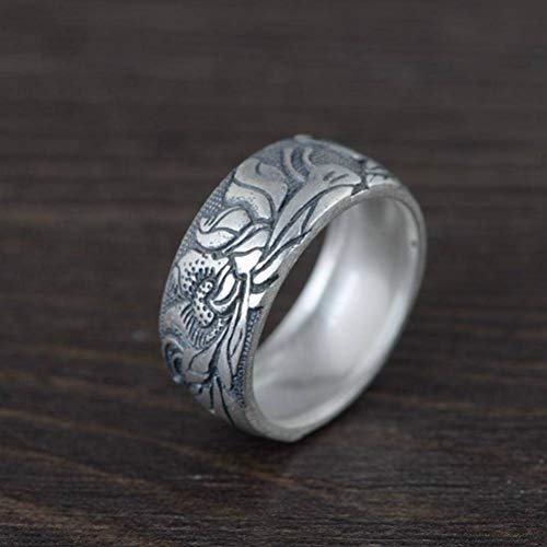 GeRRiT Ringschmuck aus Reinem Silber S990 Antiker Alter Thailändischer Silberring Weiblicher Matter Lotus Alter Silberringring, Ring, 18.5 von GeRRiT