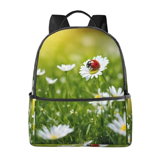 GeRRiT Romantische rote Herz-Druck-Schultertasche, multifunktionaler Rucksack, Reise-Einkaufs-Rucksäcke, Marienkäfer Gänseblümchen 2, Einheitsgröße von GeRRiT