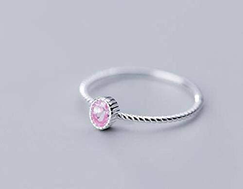 GeRRiT S925 Einfache Silber Ringe Damen Koreanische Single Diamond Ring, Rosa, 18.1 von GeRRiT