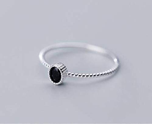 GeRRiT S925 Einfache Silber Ringe Damen Koreanische Single Diamond Ring, Schwarz, 15.7 von GeRRiT