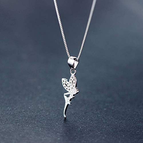 GeRRiT S925 Silber Anhänger Halskette Damen Koreanische Mode Mode Diamant Süße Kleine Engel Fee Damen Kurze Schlüsselbein Kette Schmuckeinzelanhänger Ohne Kette von GeRRiT