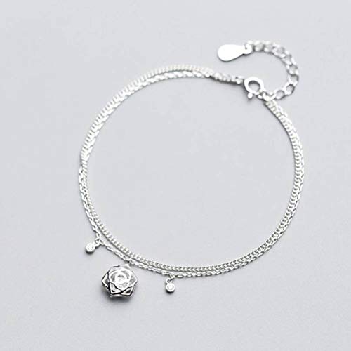 GeRRiT S925 Silber Armband Damen Koreanische Süße Rosen mit Diamant Armband Hängen Doppel Diamant Armband Schmuck S925 Silber Armband, Armband von GeRRiT