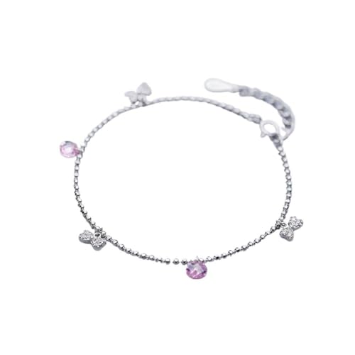 GeRRiT S925 Silber Armband Nettes Kleines Frisches Mädchen Herz Bogen Einzelner Diamant Inlay Diamant Handwerk, Pink Diamond Style von GeRRiT