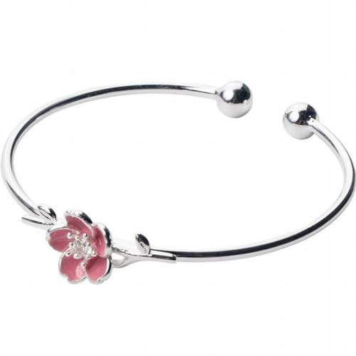 GeRRiT S925 Silber Blume Armband Weiblichen Natürlichen Stil Süße Diamant Rosa Kirsche Offenes Armband Hand Schmuck, Pink, 925 silver von GeRRiT