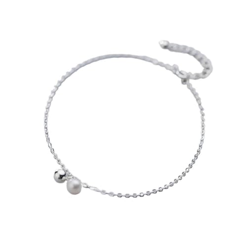 GeRRiT S925 Silber Füße Kette Einfache und Personalisierte Perle Synthetische Perle Licht Perlen Füße Kette Schmuck, S925 Silber von GeRRiT