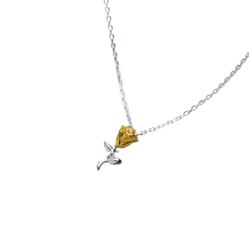 GeRRiT S925 Silber Halskette, Einfach und Elegant, Rose Anhänger, Elegante Blume Clavicle Kette, Gold von GeRRiT