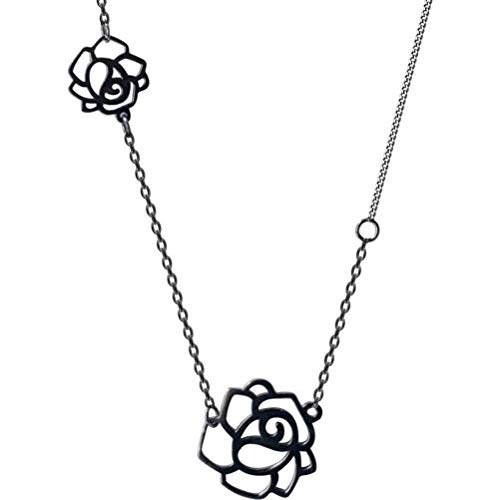 GeRRiT S925 Silber Halskette Mode Damen Koreanischer Literarischer Stil Damen Schwarze Blume Halskette Kette Schlüsselbein Weiblicher Schmuck S925 Silber Mantel Strand, Mantelstrang von GeRRiT