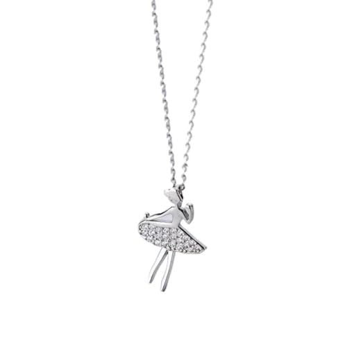 GeRRiT S925 Silber Halskette Modische Diamant Set Tanzen Kinder Anhänger Elegante Damen Clavicle Kette, S925 Silber Halskette von GeRRiT