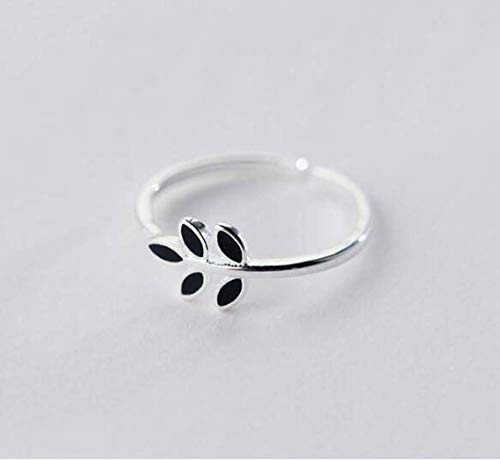 GeRRiT S925 Silber Ring Weibliche Koreanische Art Stil Olive Zweig Blatt Offene Ring Art Einzelner Ring Schwarz, Schwarz von GeRRiT
