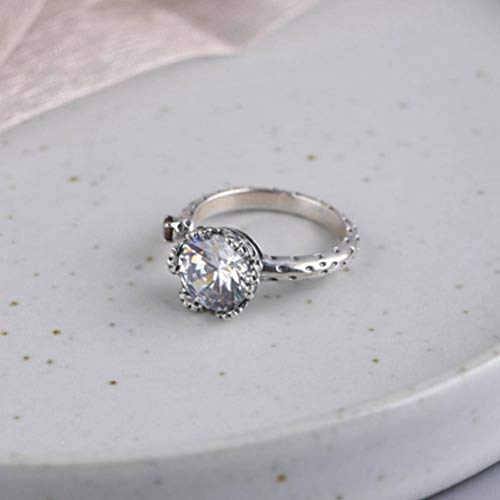 GeRRiT S925 Silberring Retro Thai Silberring Damen und Herren Mode Krone Geflecktes Muster Verstellbarer Ring, Weiß von GeRRiT