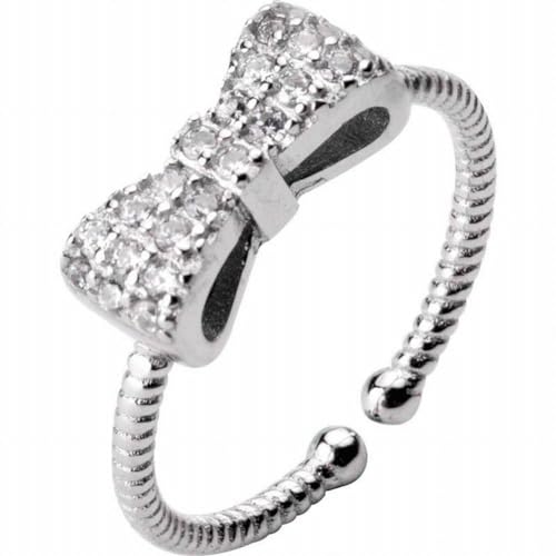 GeRRiT S925 Silberring Süße Schleife mit Diamantring Ring Mode Offenen Schwanz Ring Kinder, S925 silver ring, Opening adjustable von GeRRiT