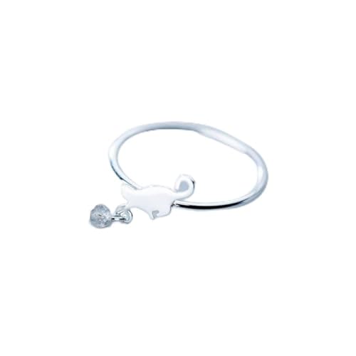 GeRRiT S925 Silberring Weibliche Mode Temperament Mondstein Katze Offenen Ring Niedlichen Tier Ring, Silber, 5 von GeRRiT