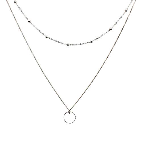 GeRRiT S925 Sterling Silber Choker Runde Label Double Layer Clavicle Halskette mit Koreanischen Stil Personalisierte Silber Schmuck, Weiß von GeRRiT