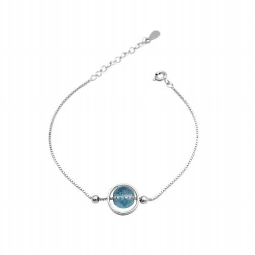 GeRRiT S925 Sterling Silber Geometrische Kreis Blaue Blume Kristall Armband Einfache Wind Weibliche Kristallschmuck Zubehör, Blau, S925 Silber von GeRRiT