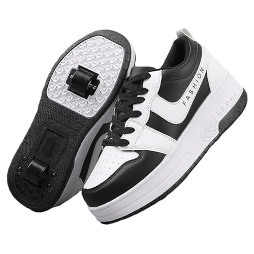 GeRRiT Sportschuhe Skateboard Outdoor Gymnastik Turnschuhe Jungen Mädchen Freizeitschuh Schuhe Mit Rollen Drucktaste Einstellbare Skateboardschuhe Schuhe mit 2 Rollen,Black-40EU von GeRRiT