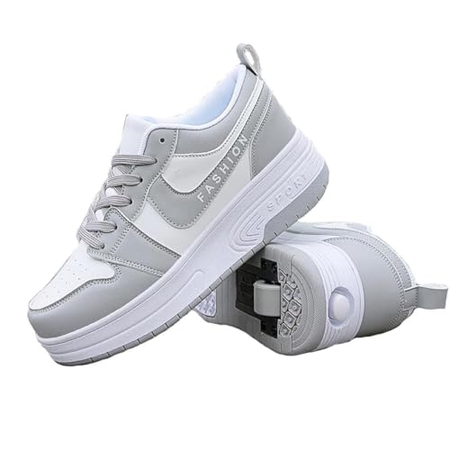 GeRRiT Sportschuhe Skateboard Outdoor Gymnastik Turnschuhe Jungen Mädchen Freizeitschuh Schuhe Mit Rollen Drucktaste Einstellbare Skateboardschuhe Schuhe mit 2 Rollen,Gray-39EU von GeRRiT