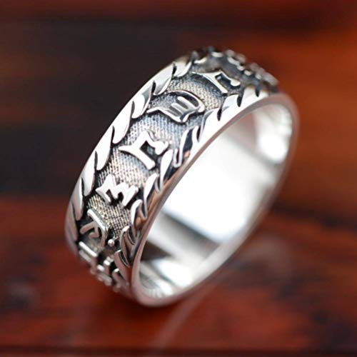 GeRRiT Stil Ring Schmuck S925 Sterling Silber Ring Antiken Alten Zeigefinger Ring Männer und Frauen Ethnischen Stil Sechs Zeichen Mantra Paar Silber Ringring, Ring, 18.5 von GeRRiT